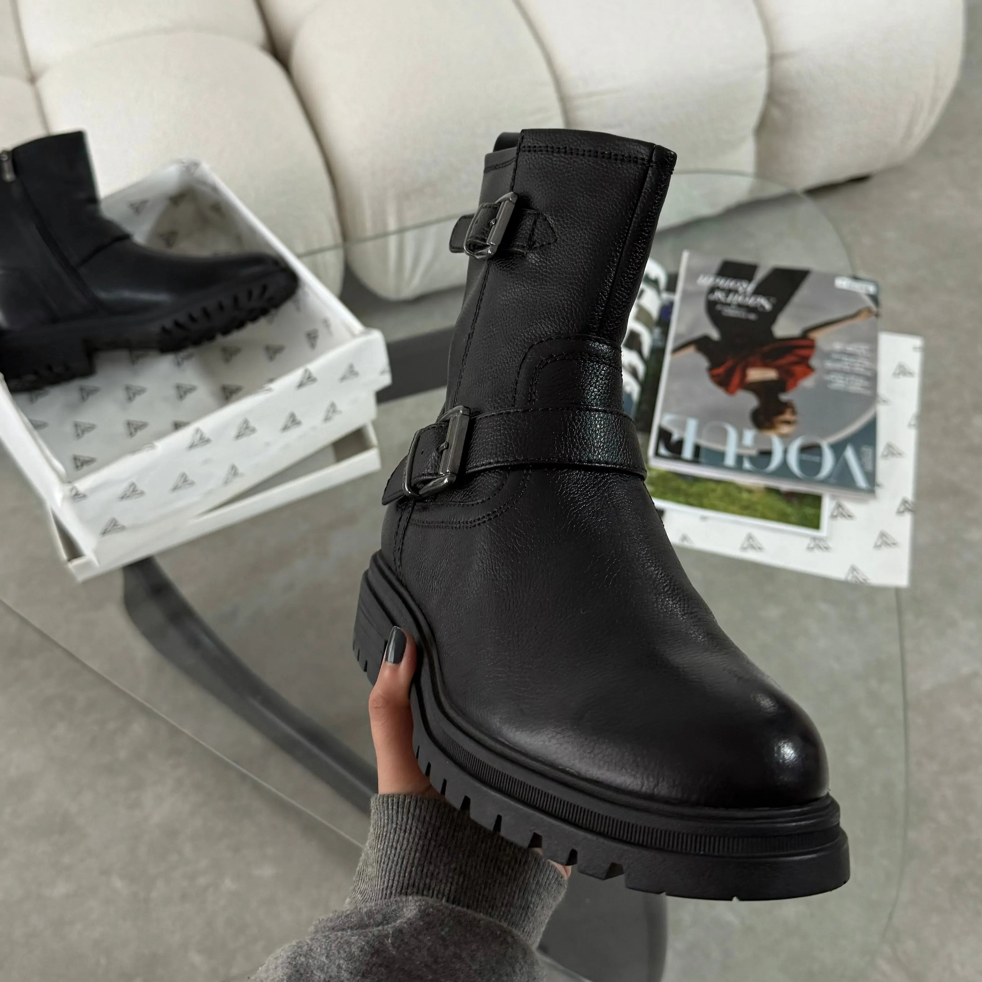 Double buckle biker boots