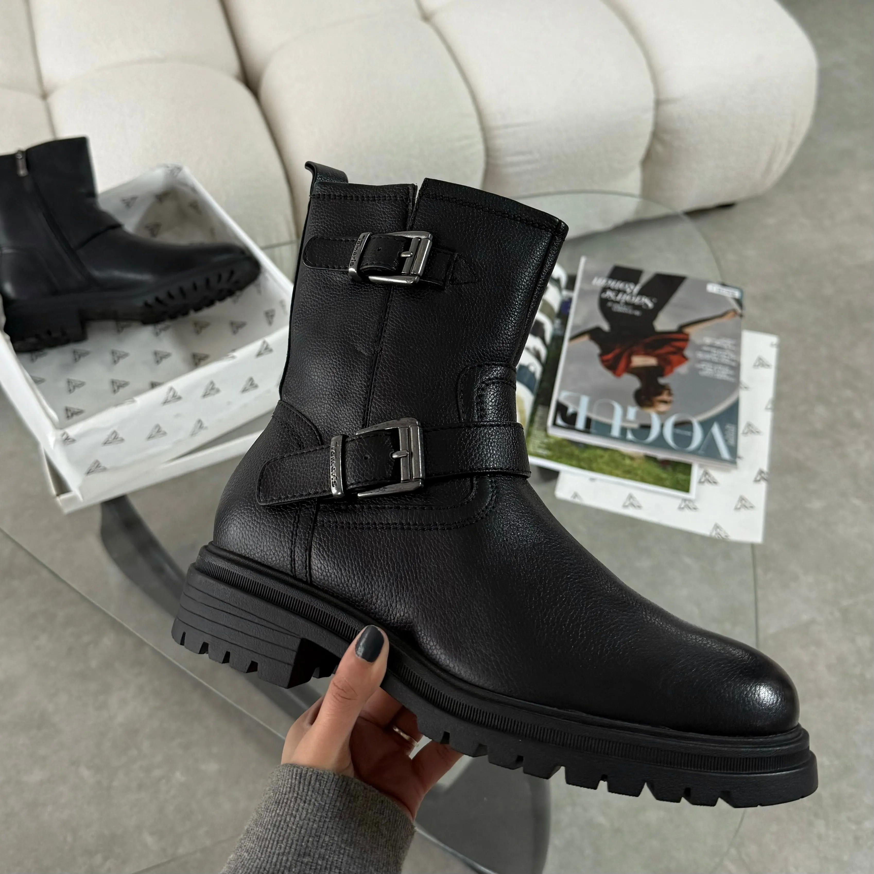 Double buckle biker boots