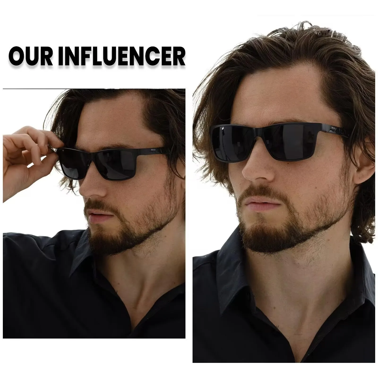 DUCO Square Polarized Sunglasses for Men LightWeight Carbon Fiber UV400 Protection Sun Glasses 8206