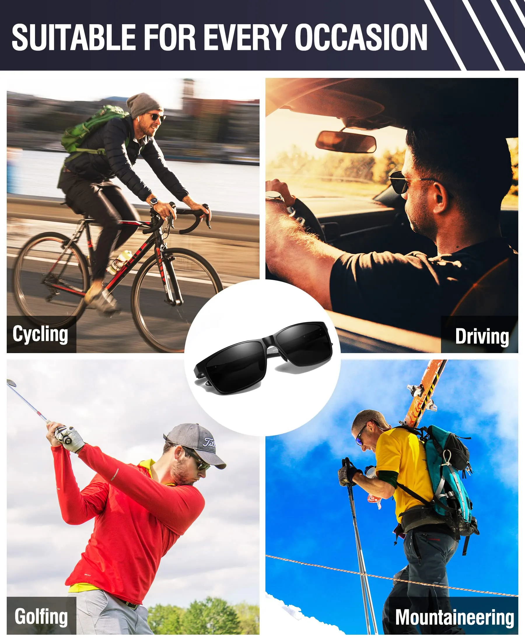 DUCO Square Polarized Sunglasses for Men LightWeight Carbon Fiber UV400 Protection Sun Glasses 8206
