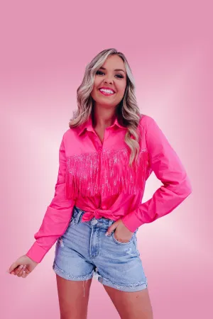 Fantabulous Fringe Collared Shirt - Pink