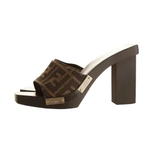 Fendi Brown Logo Block Heels
