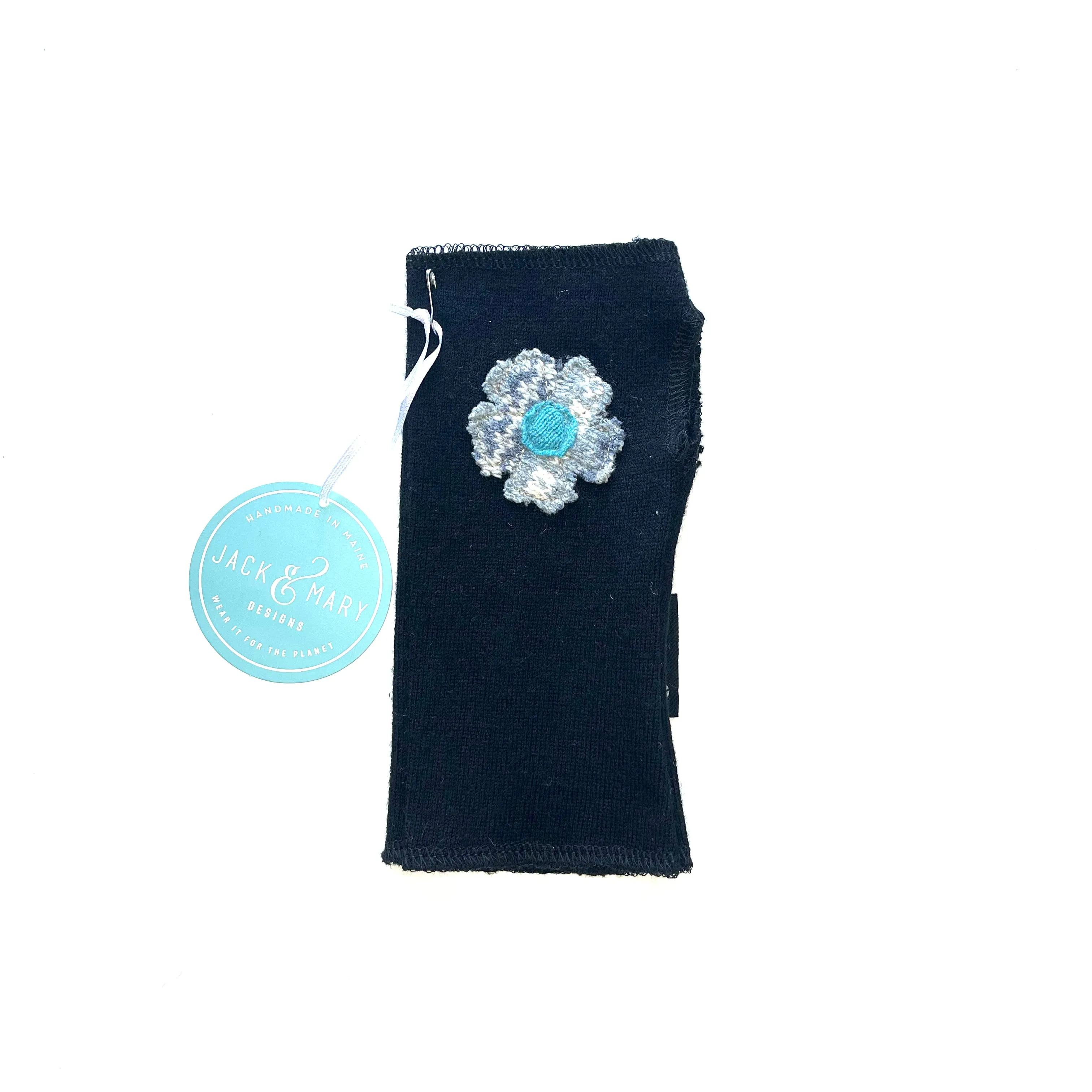 Fingerless Mittens Short, Black Merino Wool | 097