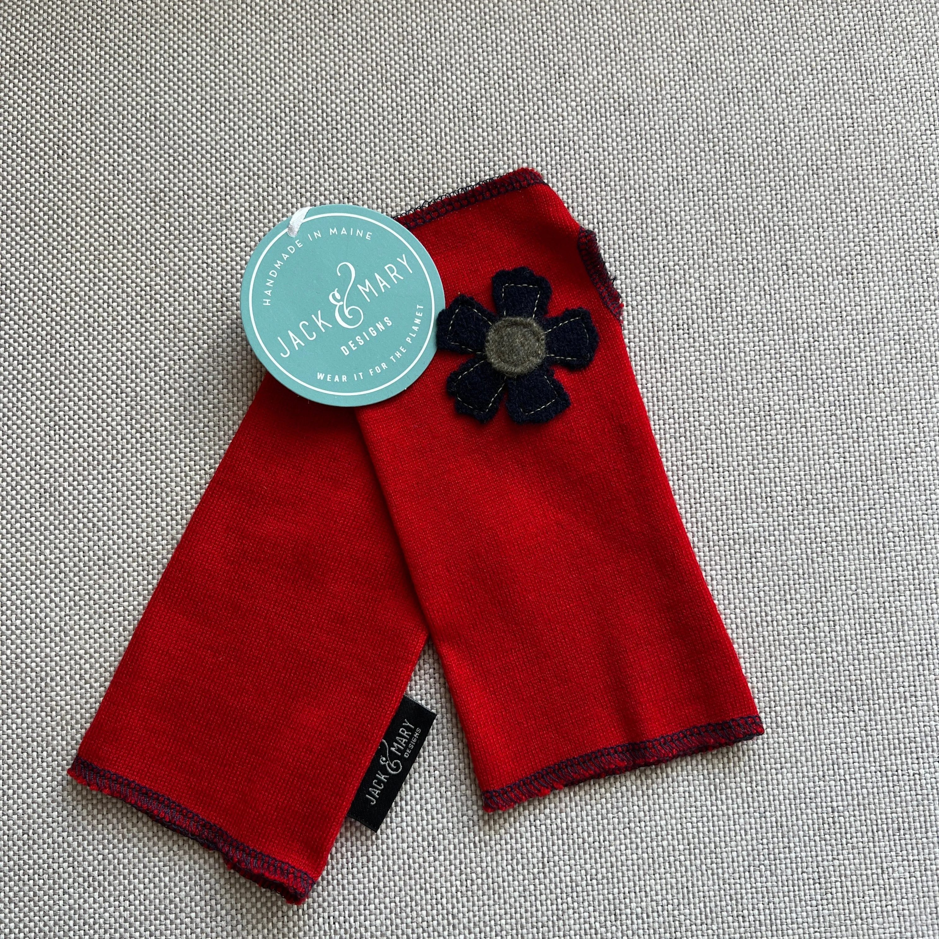 Fingerless Mittens Short, Red Merino Wool | 146