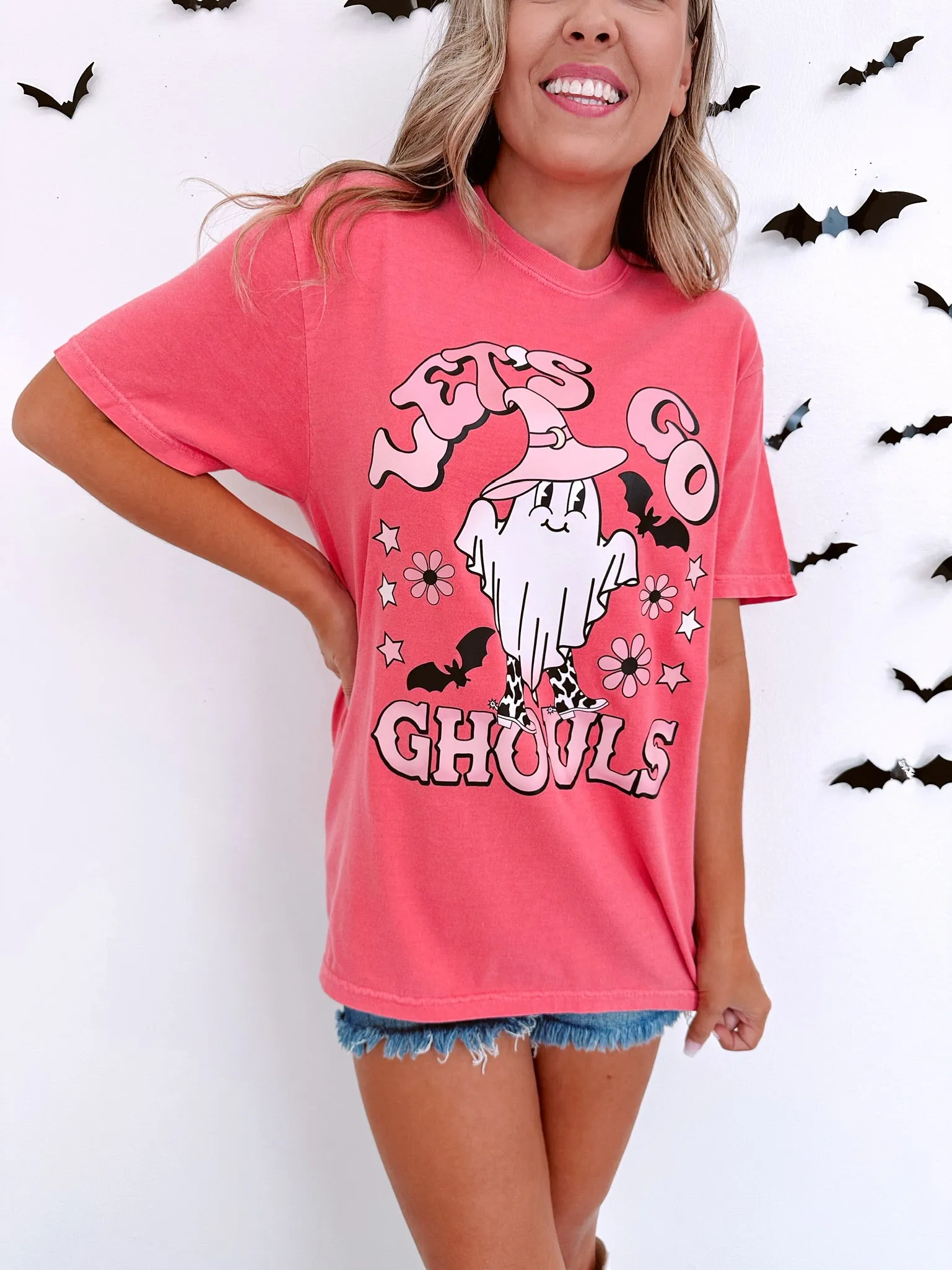Ghost "Let's Go Ghouls" Graphic Tee S-3X- Watermelon