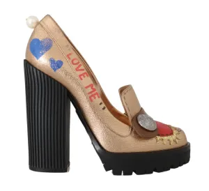 Gold Leather Heart Platform Moccasins
