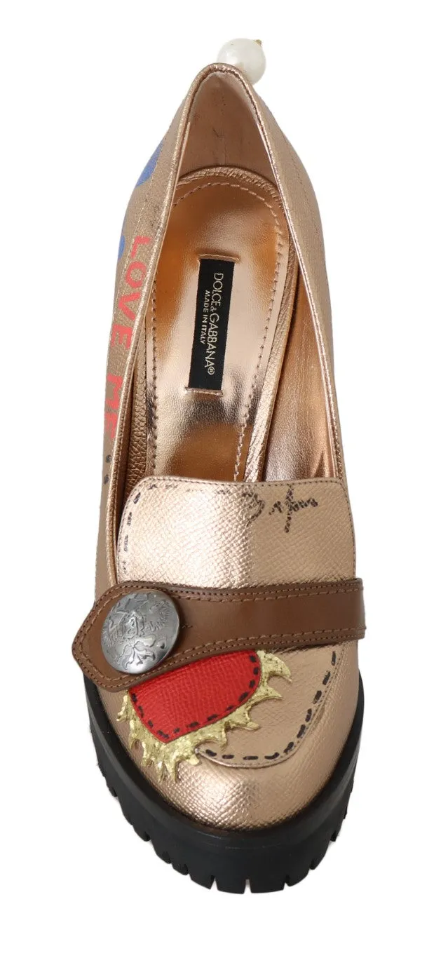 Gold Leather Heart Platform Moccasins