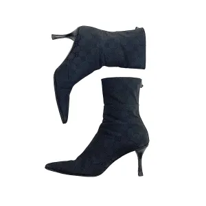 Gucci Black Canvas Logo Heel Boots