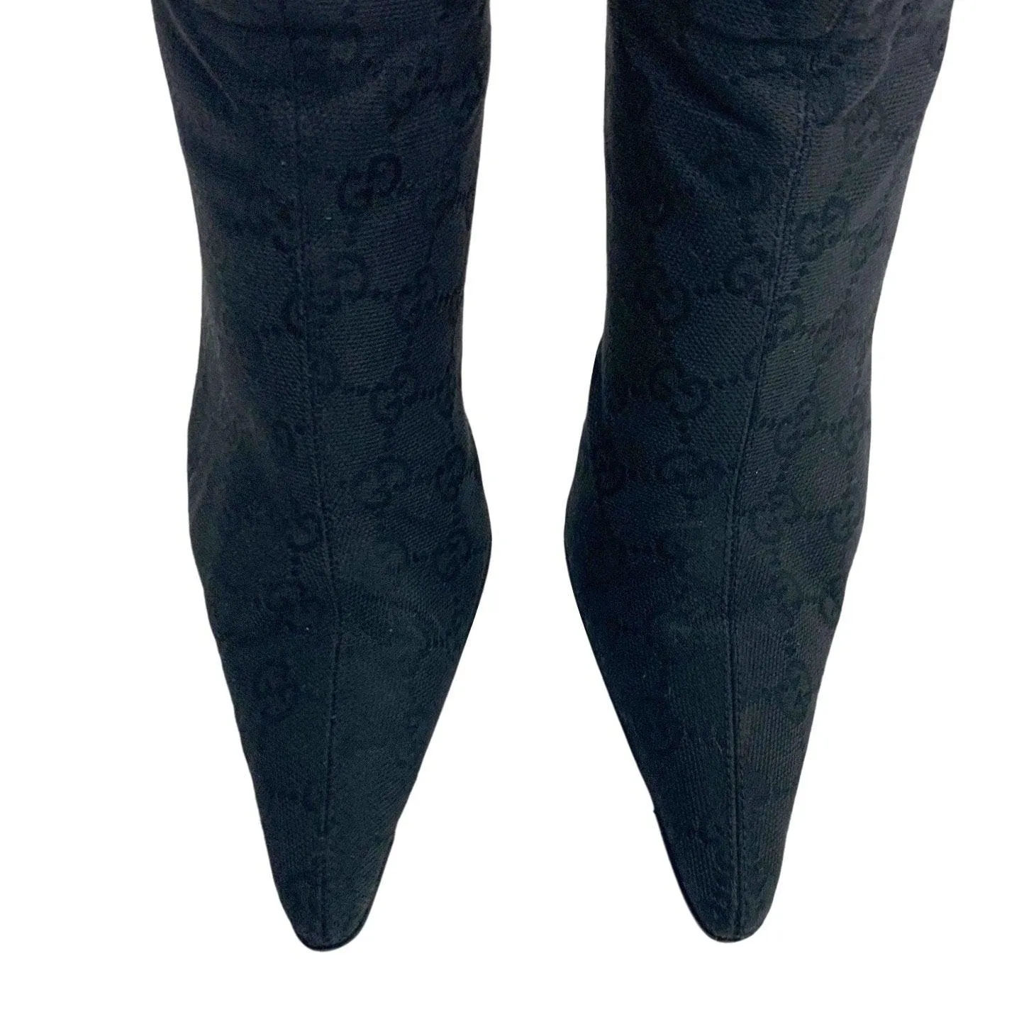 Gucci Black Canvas Logo Heel Boots