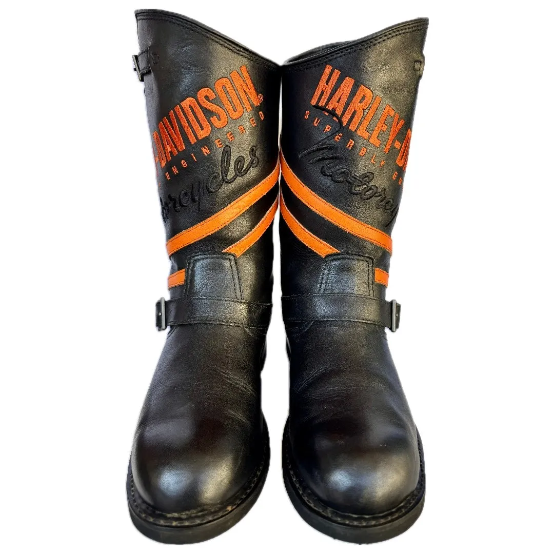 HARLEY-DAVIDSON Vintage Harness Buckle Tall Black Leather Biker Moto Motorcycle Boots