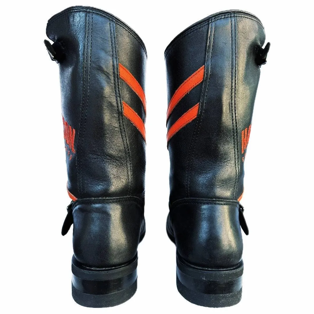 HARLEY-DAVIDSON Vintage Harness Buckle Tall Black Leather Biker Moto Motorcycle Boots