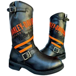 HARLEY-DAVIDSON Vintage Harness Buckle Tall Black Leather Biker Moto Motorcycle Boots