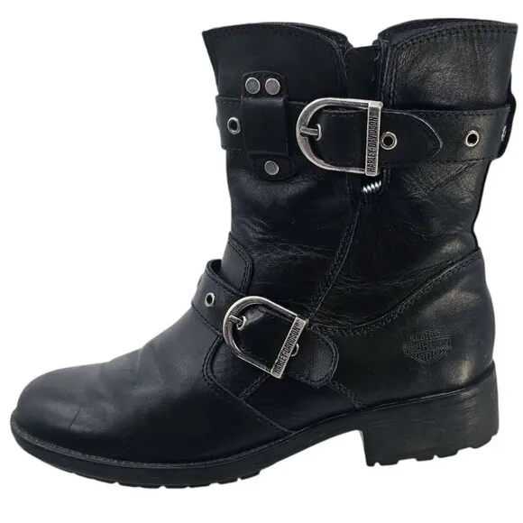 Harley Davidson Womens 6.5 Black Leather Grace Buckle Boots