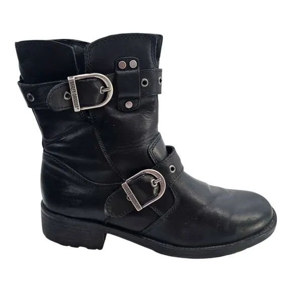 Harley Davidson Womens 6.5 Black Leather Grace Buckle Boots