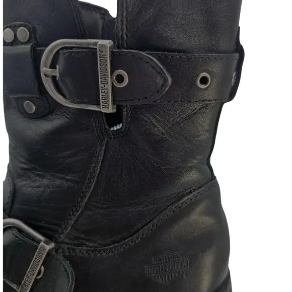 Harley Davidson Womens 6.5 Black Leather Grace Buckle Boots