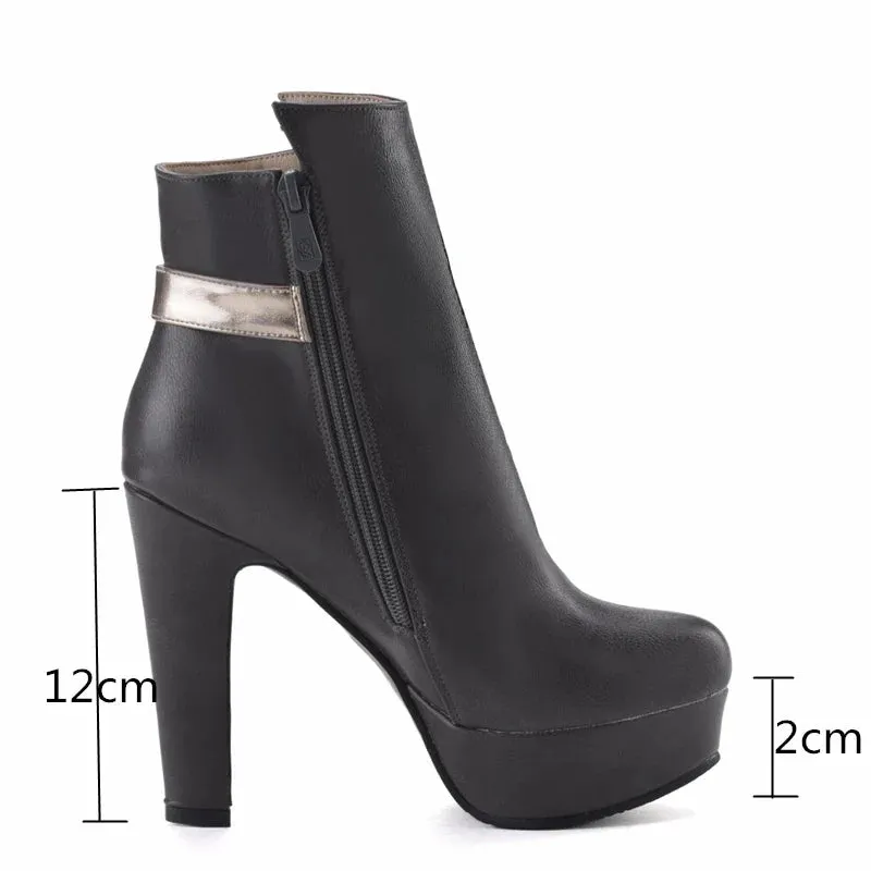 High Heels Buckle Platform PU Leather Boots
