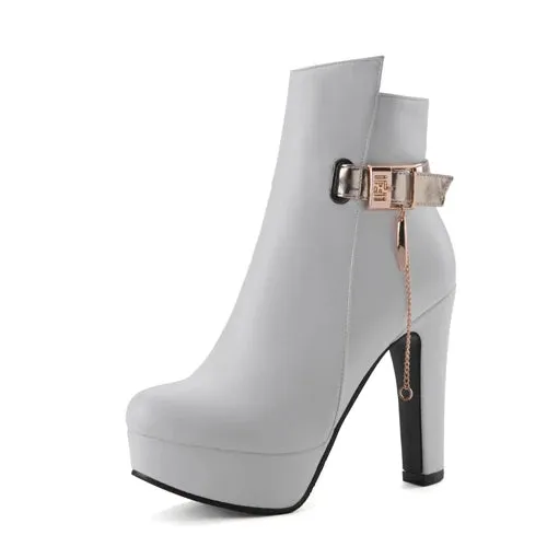 High Heels Buckle Platform PU Leather Boots