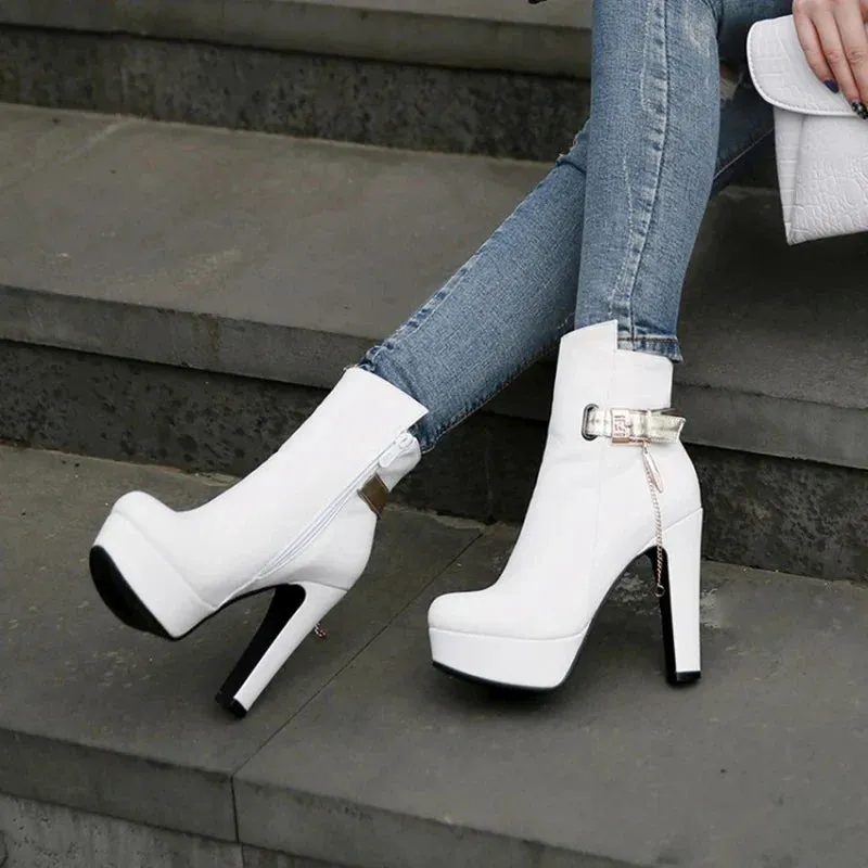 High Heels Buckle Platform PU Leather Boots