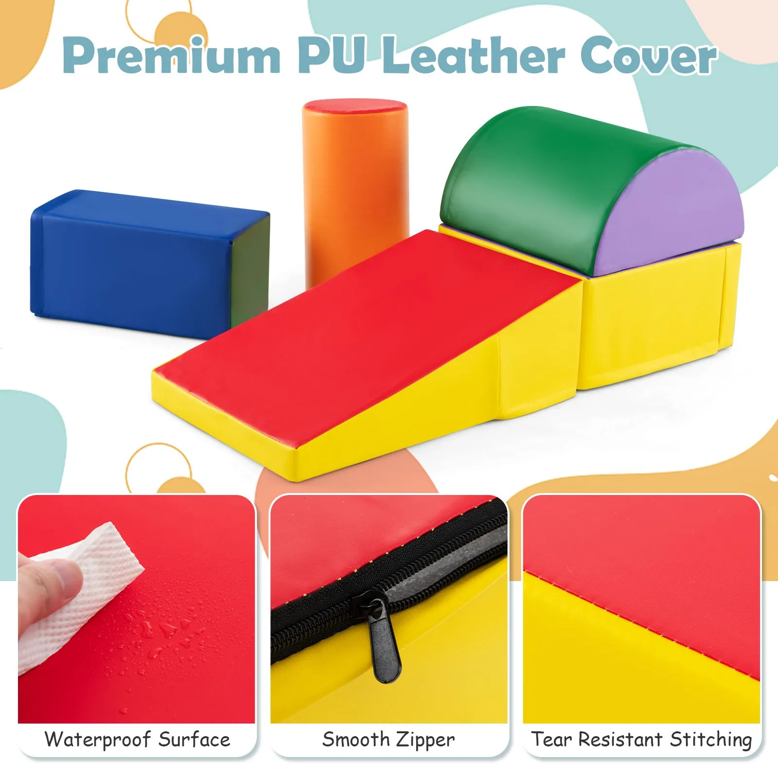 Indoor Soft Play Equipment | Montessori 5 Piece Foam Play Set | Soft Play Slide | Multi coloured 9m -3 years
