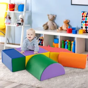 Indoor Soft Play Equipment | Montessori 5 Piece Foam Play Set | Soft Play Slide | Multi coloured 9m -3 years