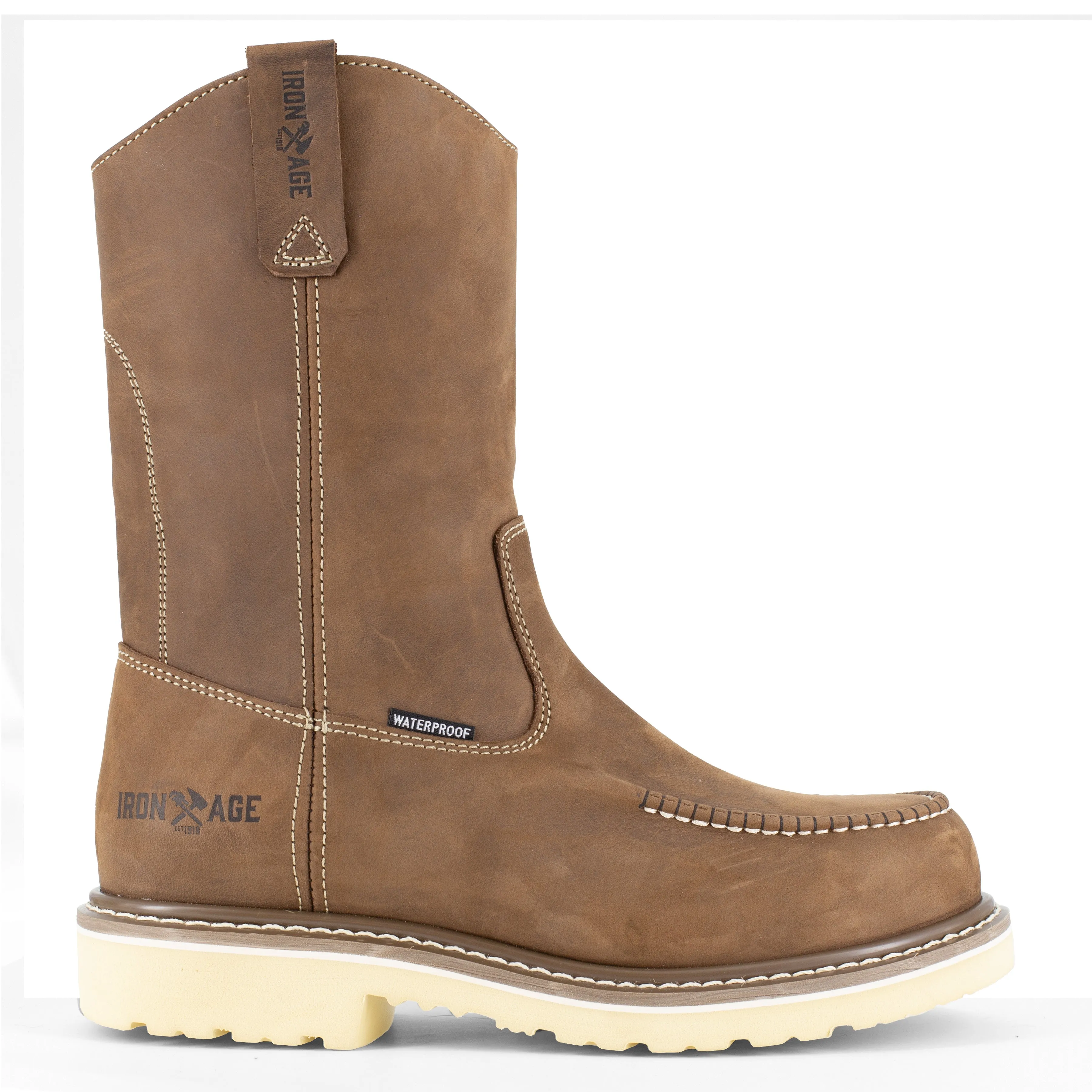 Iron Age Men's Solidifier 11" Moc Toe Waterproof Wellington Work Boot - Brown - IA5093