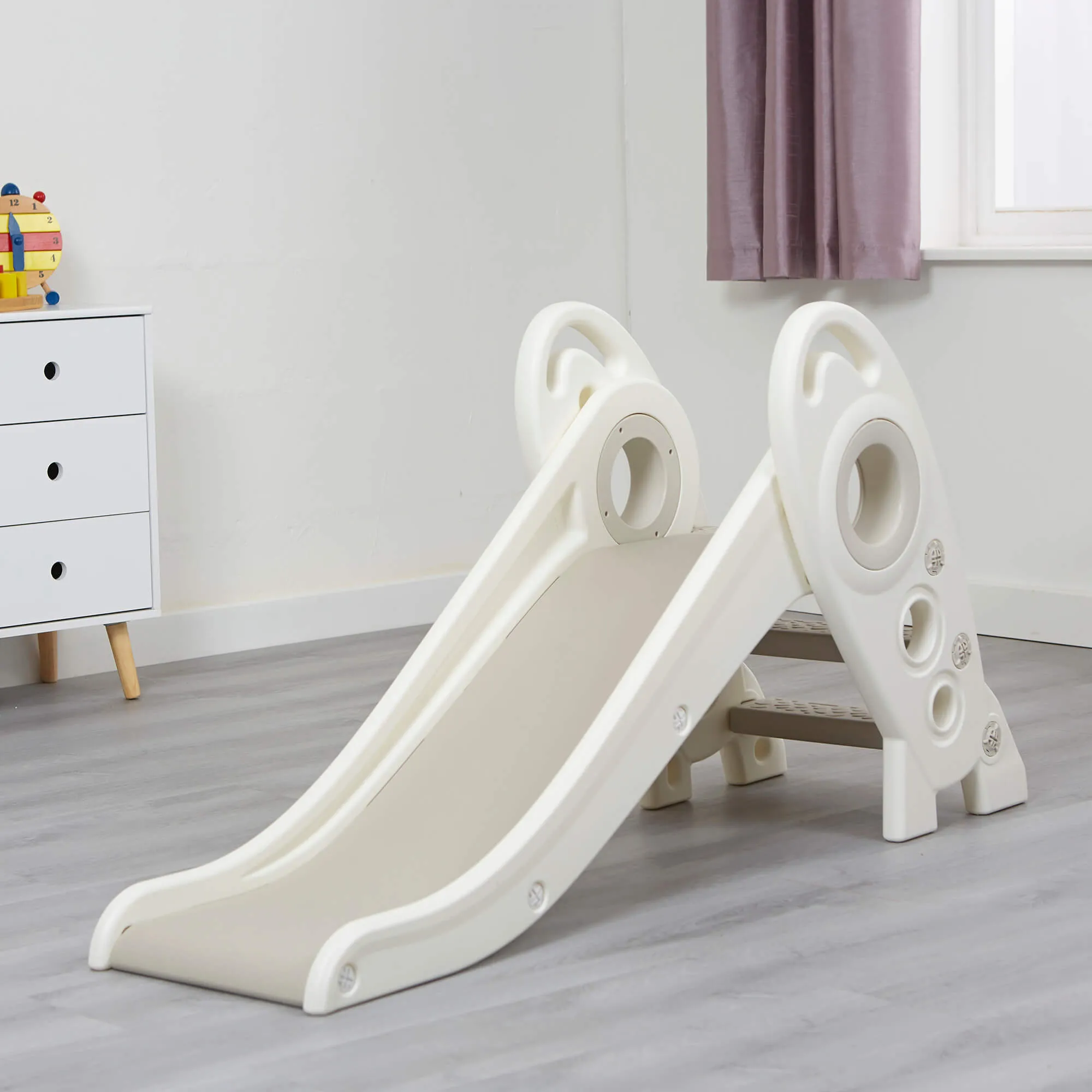 Kids Folding Montessori Slide | Eco Conscious Rocket Slide | Indoors & Outdoors | White & Grey | 24m 