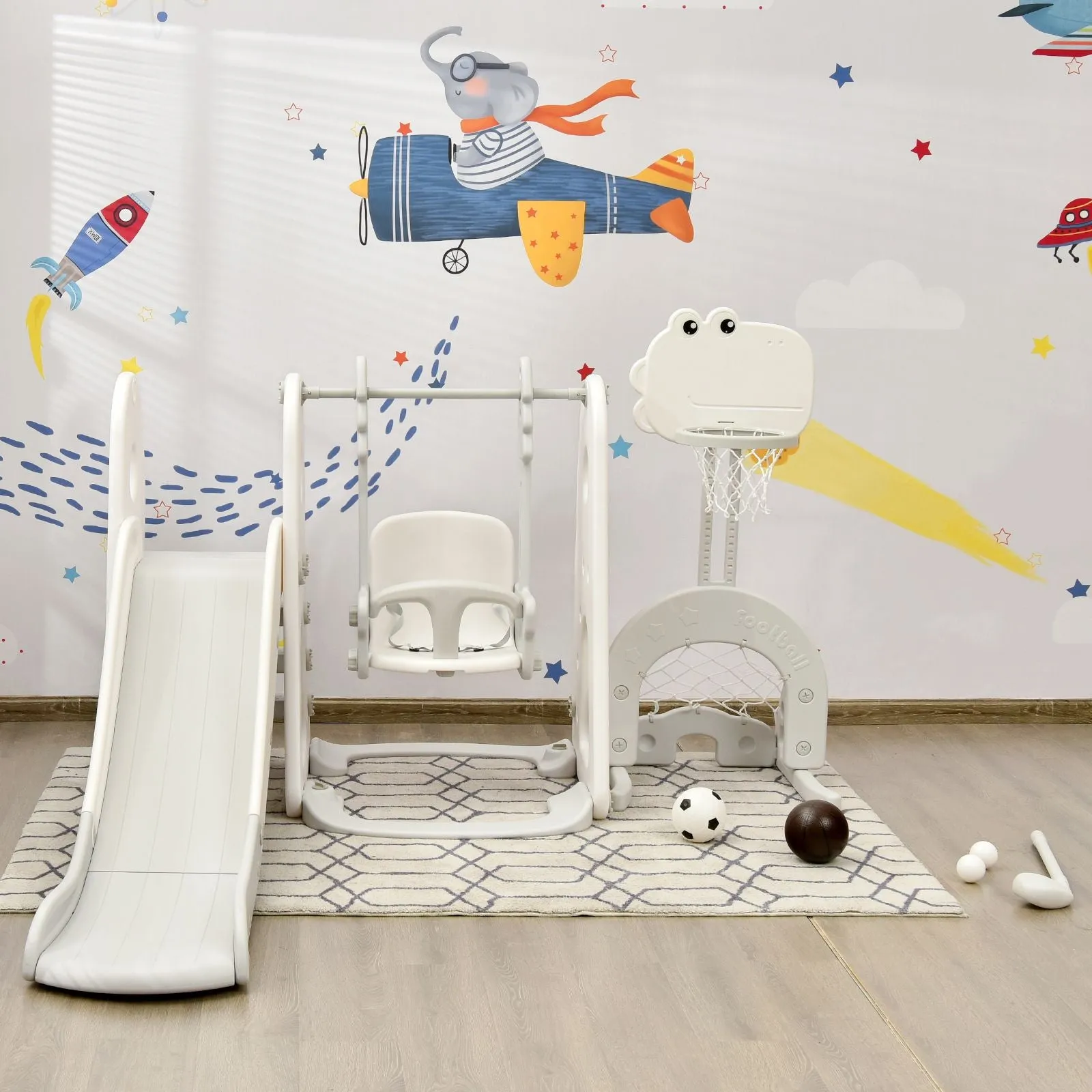 Kids Montessori Play Swing & Slide Set | Basketball | Indoor Outdoor | 3 colours | 18m 
