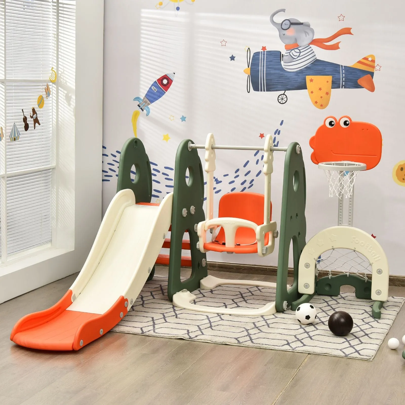 Kids Montessori Play Swing & Slide Set | Basketball | Indoor Outdoor | 3 colours | 18m 