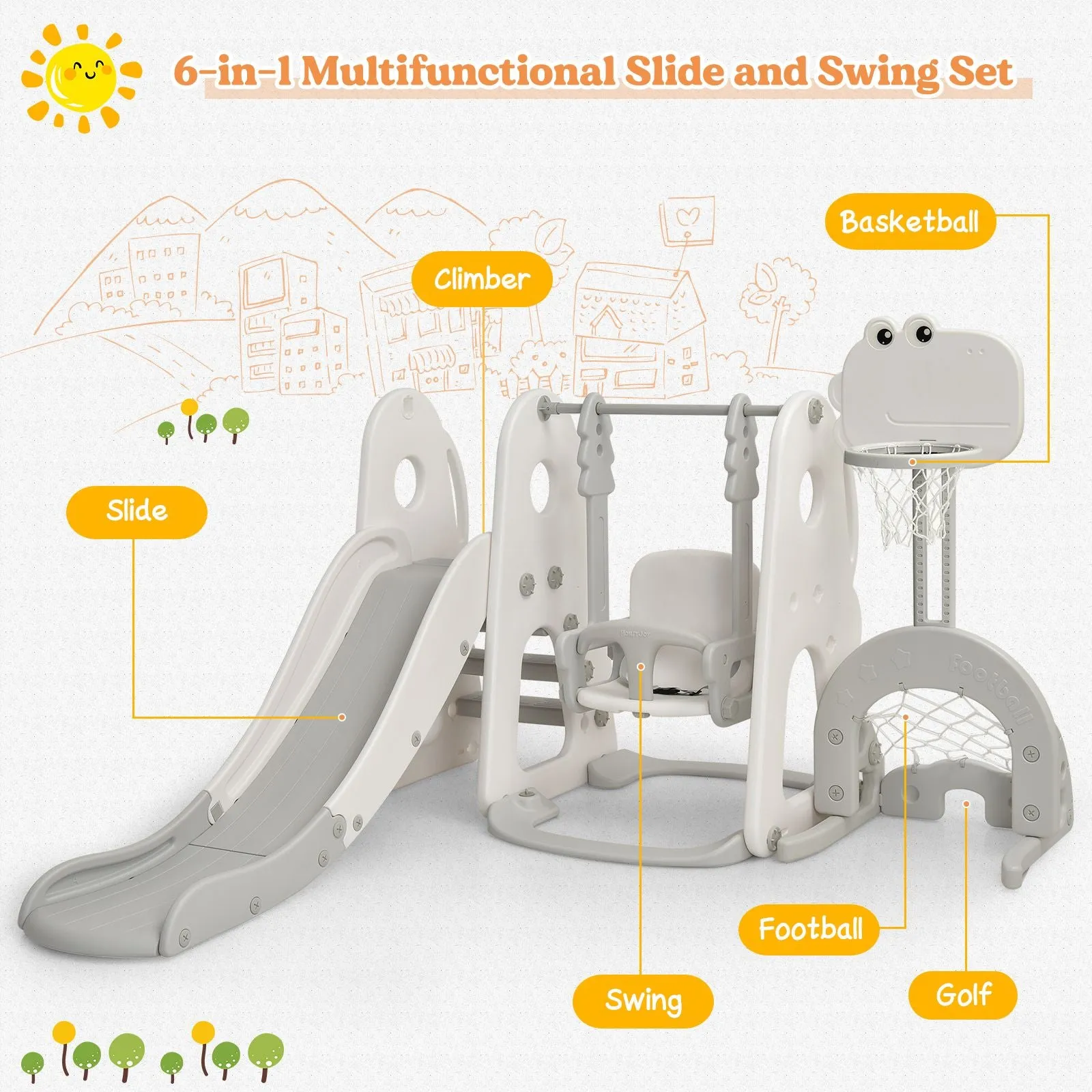 Kids Montessori Play Swing & Slide Set | Basketball | Indoor Outdoor | 3 colours | 18m 