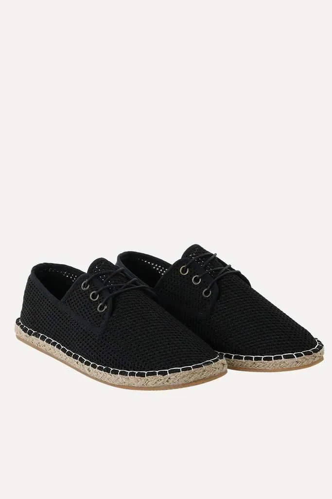 Lace Up Black Mesh Espadrilles
