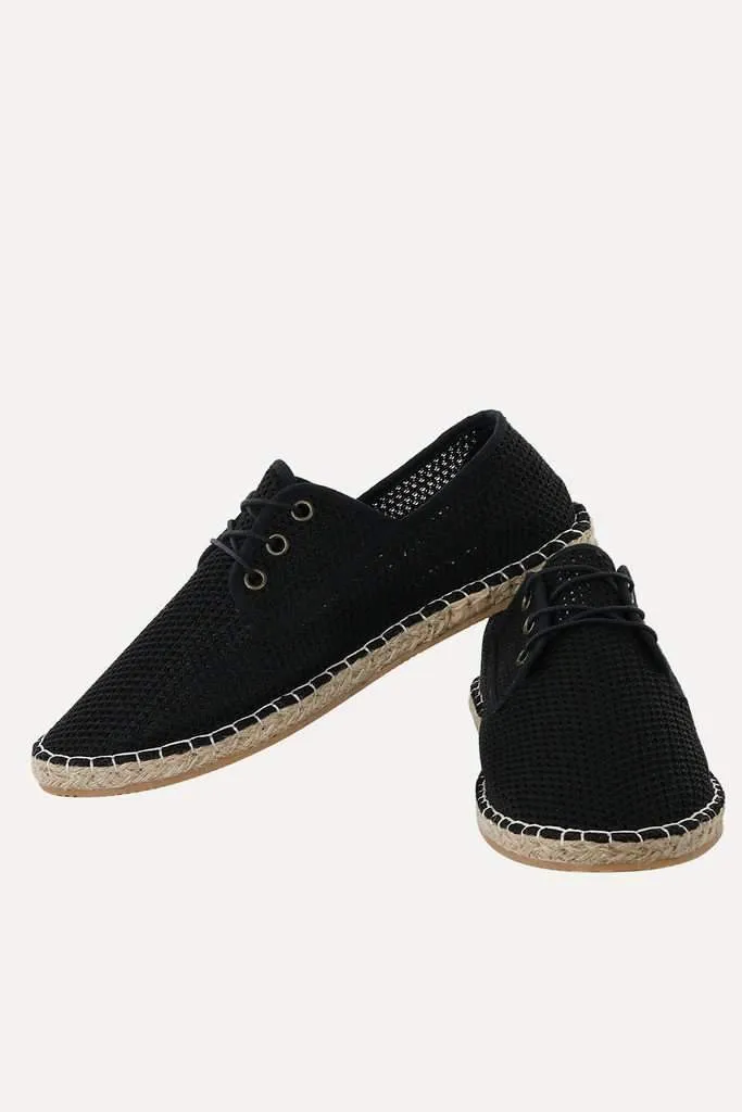 Lace Up Black Mesh Espadrilles