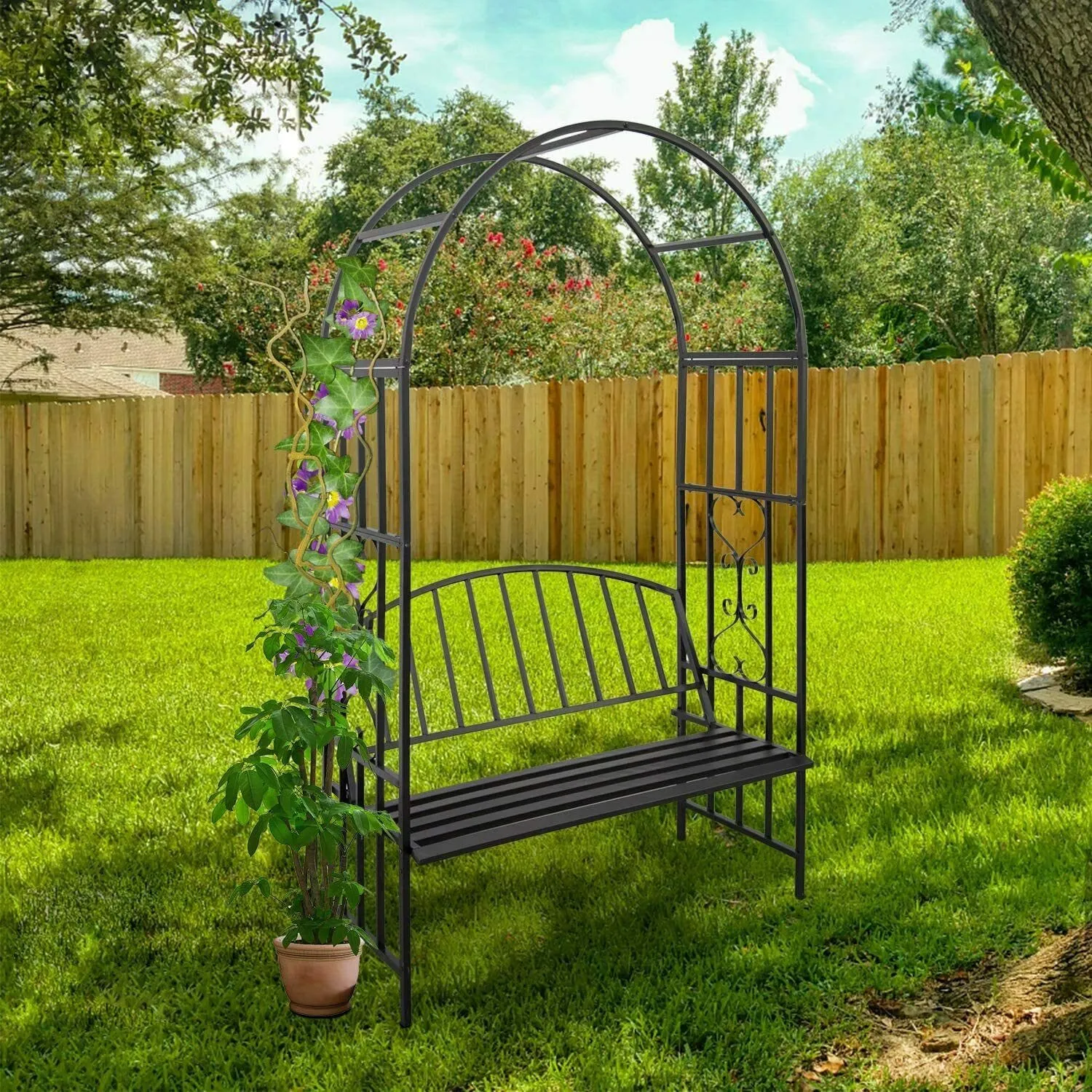 Large Outdoor Backyard Garden Arbor Archway Trellis Bench