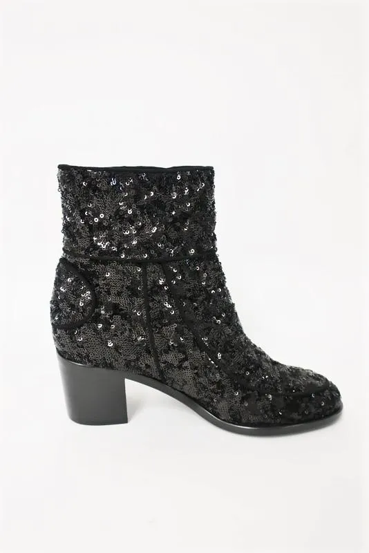 Laurence Dacade Babacar Sequin Boots Black Size 38.5 Double Buckle Mid-Heel NEW