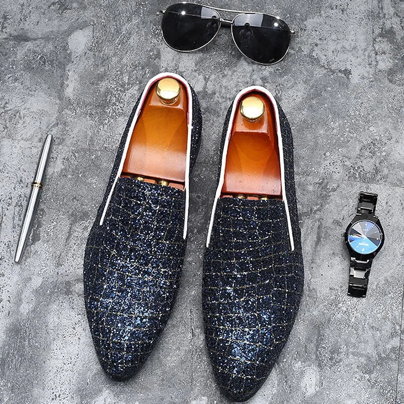 Leather man shoes Loafers for men Glitter Slip-ons Large Size 45-48 Wear resistant Social shoes Comfort
