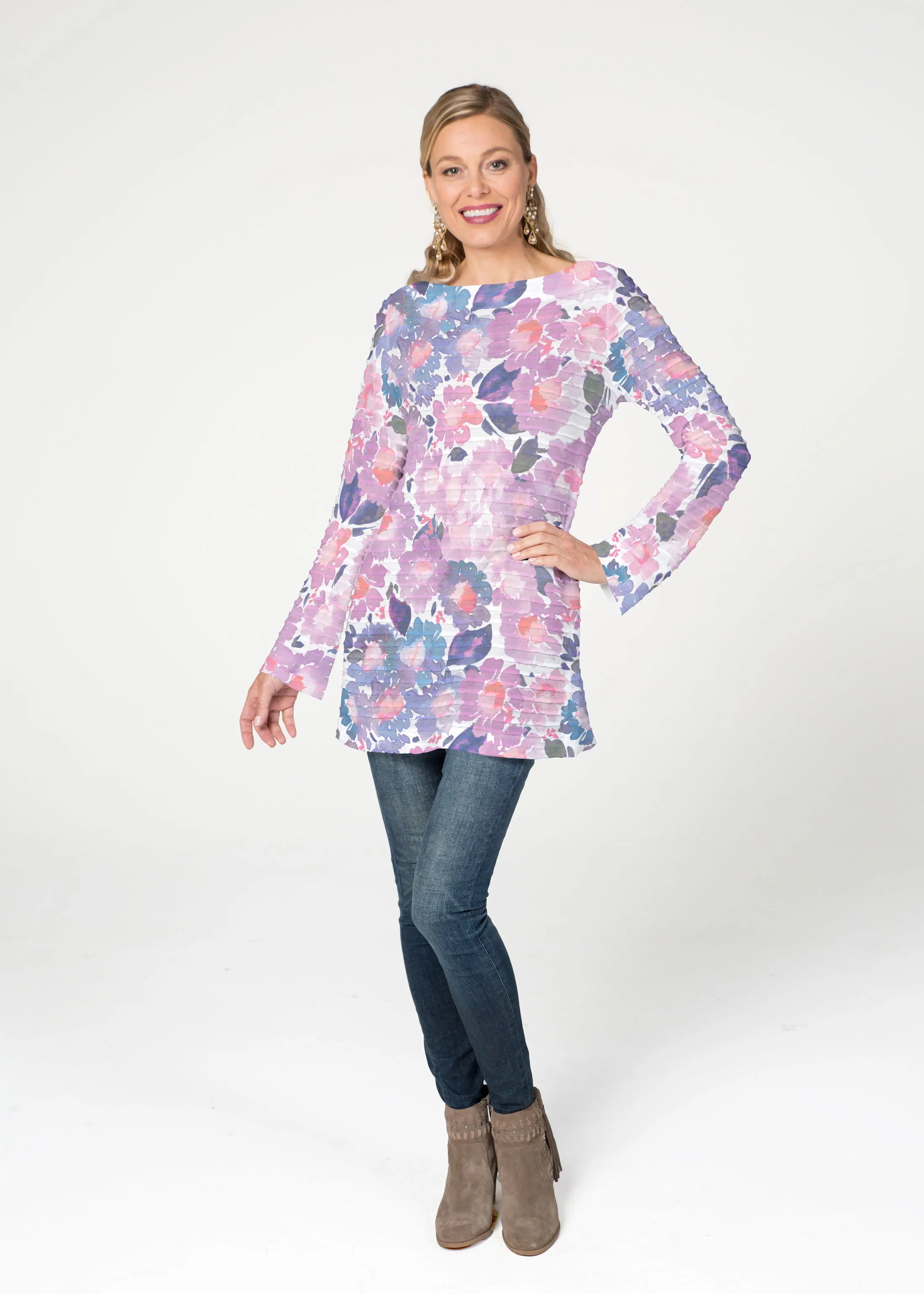 Lilac (16255) ~ Banded Boatneck Tunic