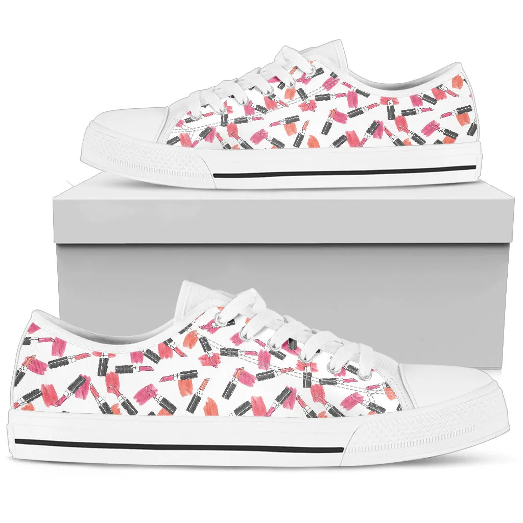Lipstick Pattern Canvas Low Top Women's Shoes