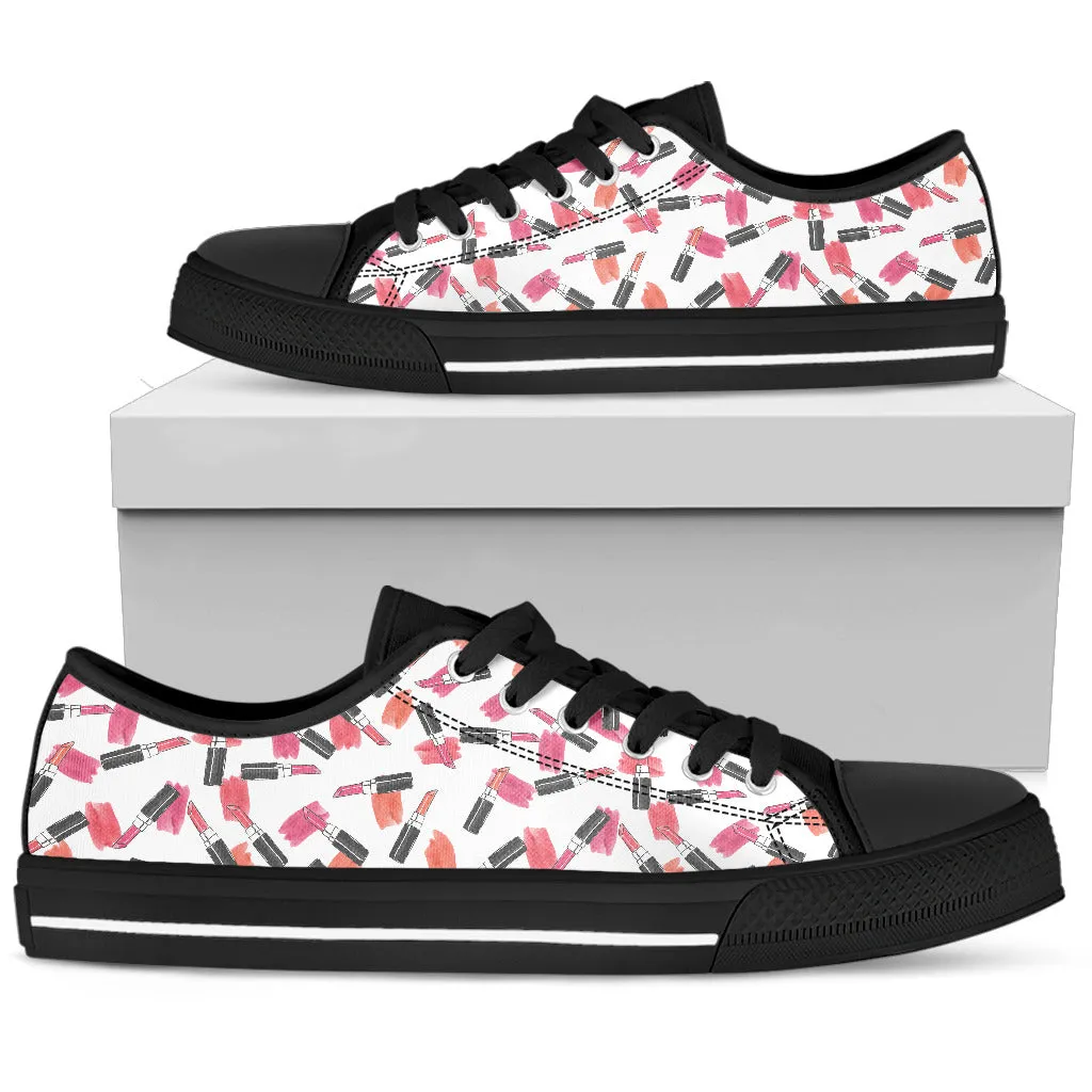 Lipstick Pattern Canvas Low Top Women's Shoes