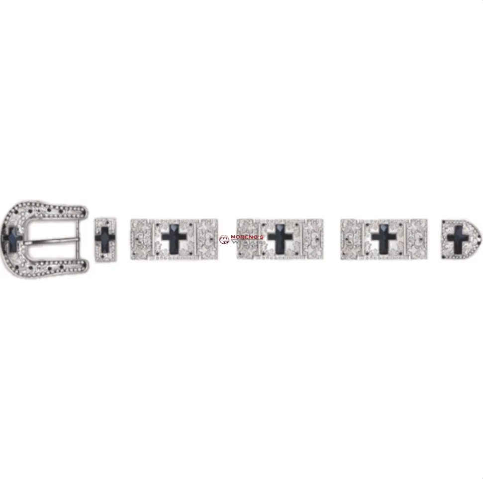 Los Altos Buckle Set Silver Bracket Set With Cross Stones