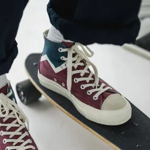 Men Mixed Color Splice Canvas Shoes  Lace Up High Top Flat