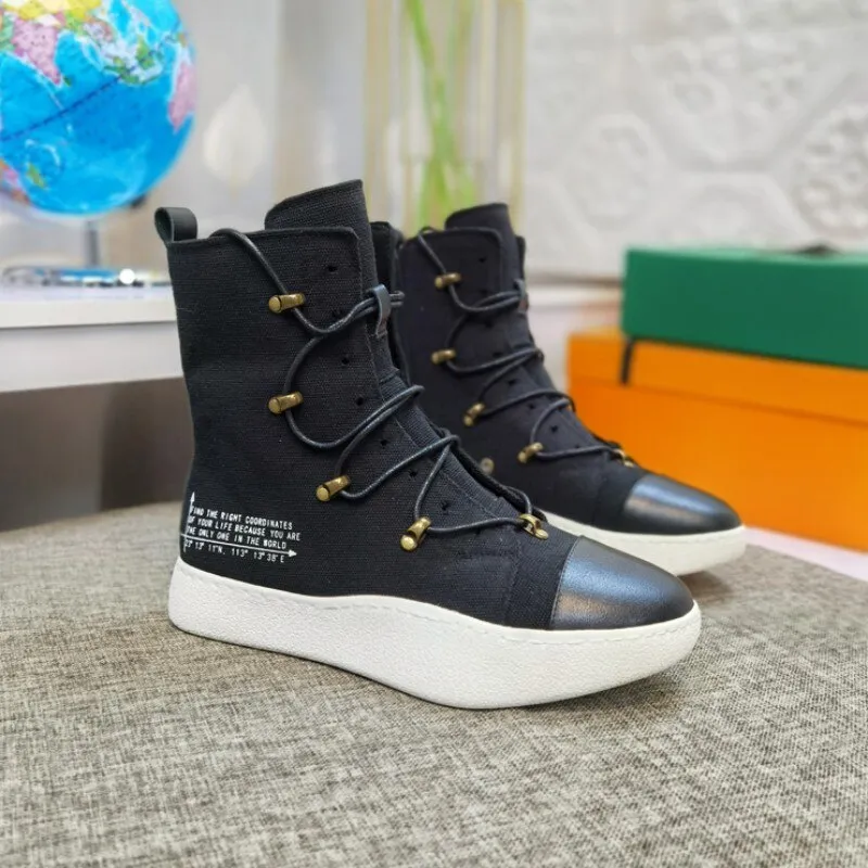 Mens Lace Up Canvas Shoes Thick Platform Casual Sneakers