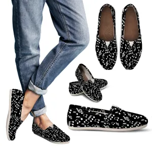 Music Notes Women's Black Casual Canvas Shoes