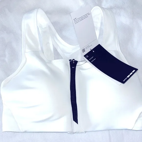 Nike Athletic Training Sports Bra White Black Swoosh Logo Cut Out Size XS New