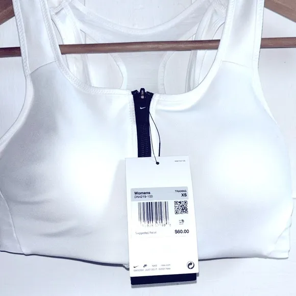 Nike Athletic Training Sports Bra White Black Swoosh Logo Cut Out Size XS New