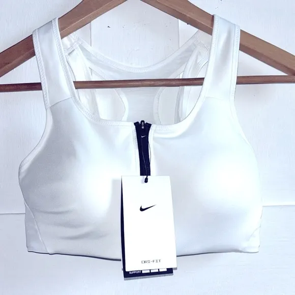 Nike Athletic Training Sports Bra White Black Swoosh Logo Cut Out Size XS New
