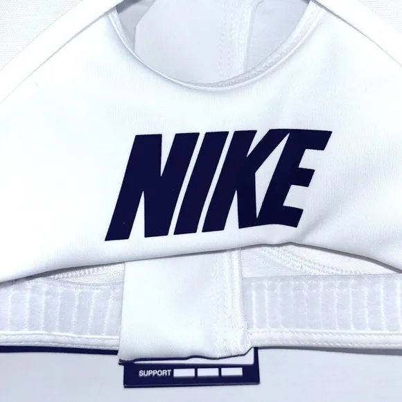 Nike Athletic Training Sports Bra White Black Swoosh Logo Cut Out Size XS New