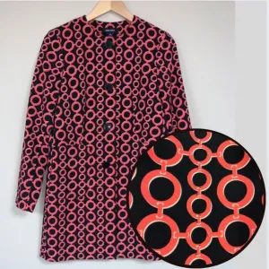 NINE WEST Jacket Women’s 2 Trench Black Orange Geometric Chain Button Front