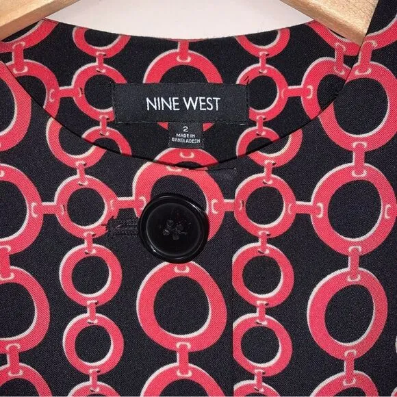 NINE WEST Jacket Women’s 2 Trench Black Orange Geometric Chain Button Front
