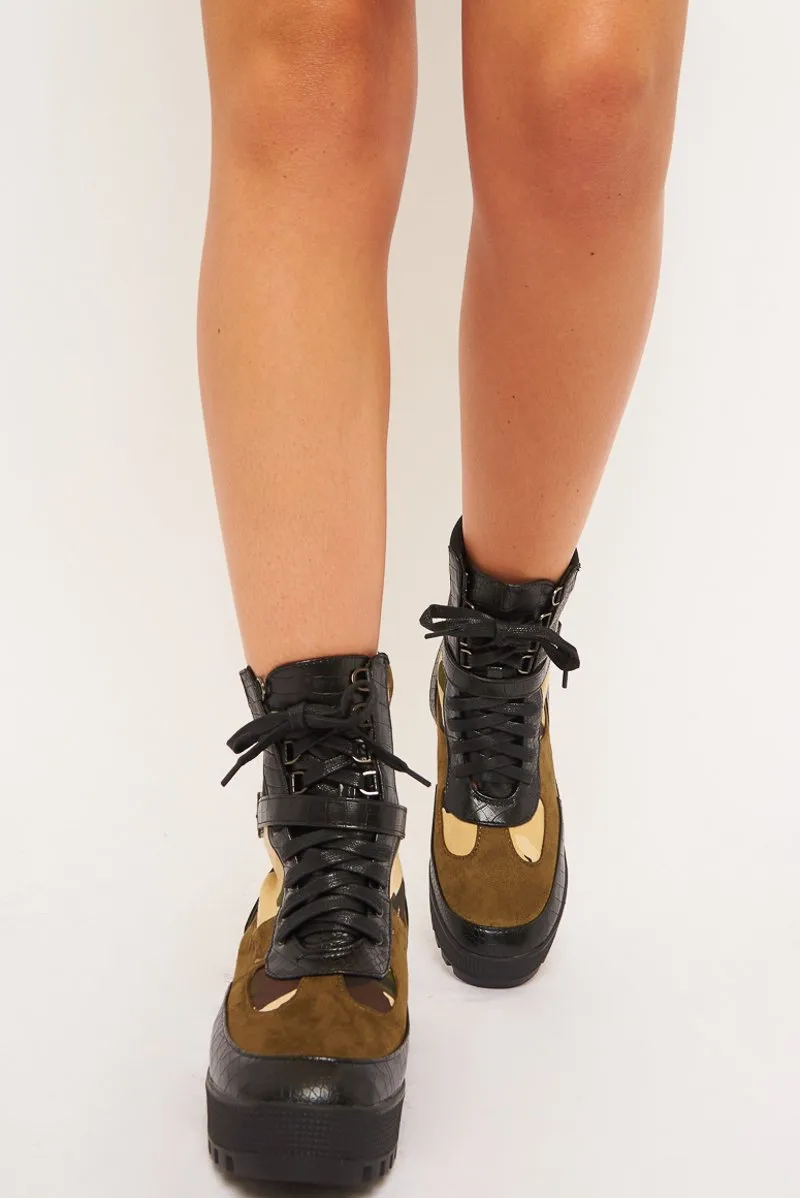Olive Green Camo Military Buckle Boots - Jacara