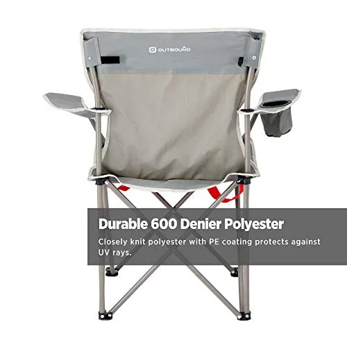 Outbound Camping Chair | Portable Foldable Wide Back Quad Chair with Cup Holder | Lightweight and Perfect for The Beach, Backpacking, and The Outdoors | Gray