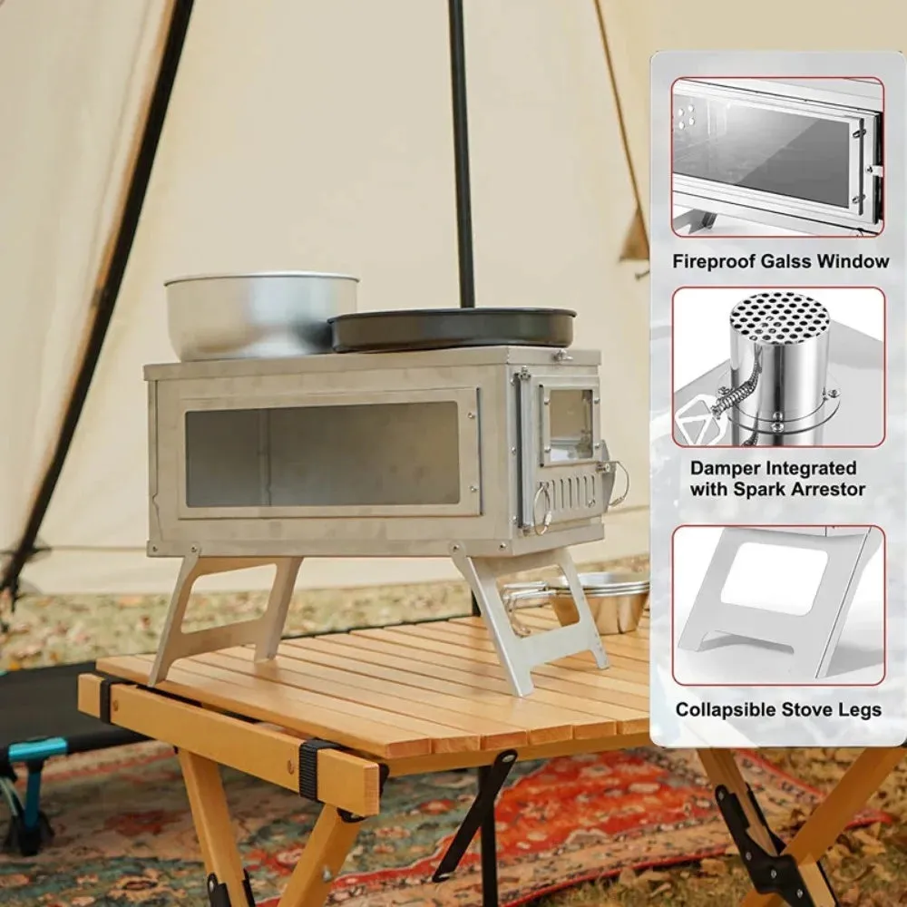 Outdoor Heater Tent Stove Portable Quick Assable Heater Wood Burning Stove Heating Furance for Camping Hiking Backpacking Tools